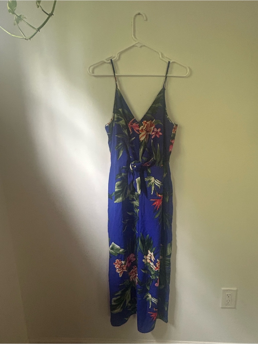 Timing Royal Blue Tropical Floral Jumpsuit with Tie Waist